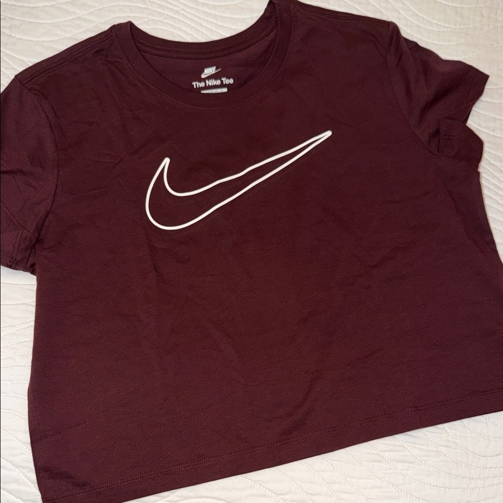 Nike Burgundy Crop Tee with White Swoosh